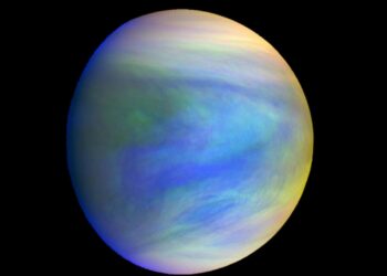 Esta é uma imagem composta do planeta Vênus, como visto pela sonda japonesa Akatsuki. As nuvens de Vênus podem ter condições ambientais favoráveis à vida microbiana. 
Crédito: Akatsuki Orbiter, construída pelo Instituto de Ciência Espacial e Astronáutica / Agência Japonesa de Exploração Aeroespacial - JAXA
