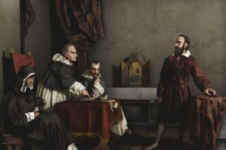 Galileu sendo julgado pela Inquisição.