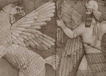 Monstro do caos e o deus do sol sumérios. Imagem: Wikipedia
