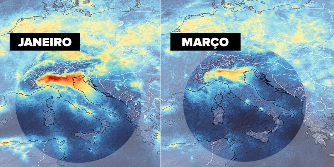 Imagens de satélites da redução da poluição do ar na Itália durante a crise do Coronavírus.