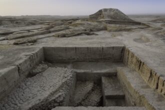 Sítio ritualístico - plataforma cúltica encontrada sob o templo dedicado ao deus da guerra. Fonte: Museu Britânico.