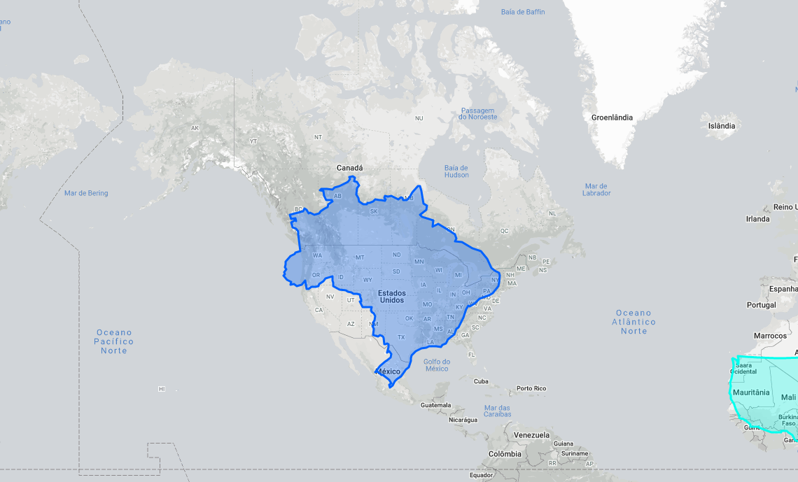 Brasil em comparação com os Estados Unidos. Imagem: The True Size