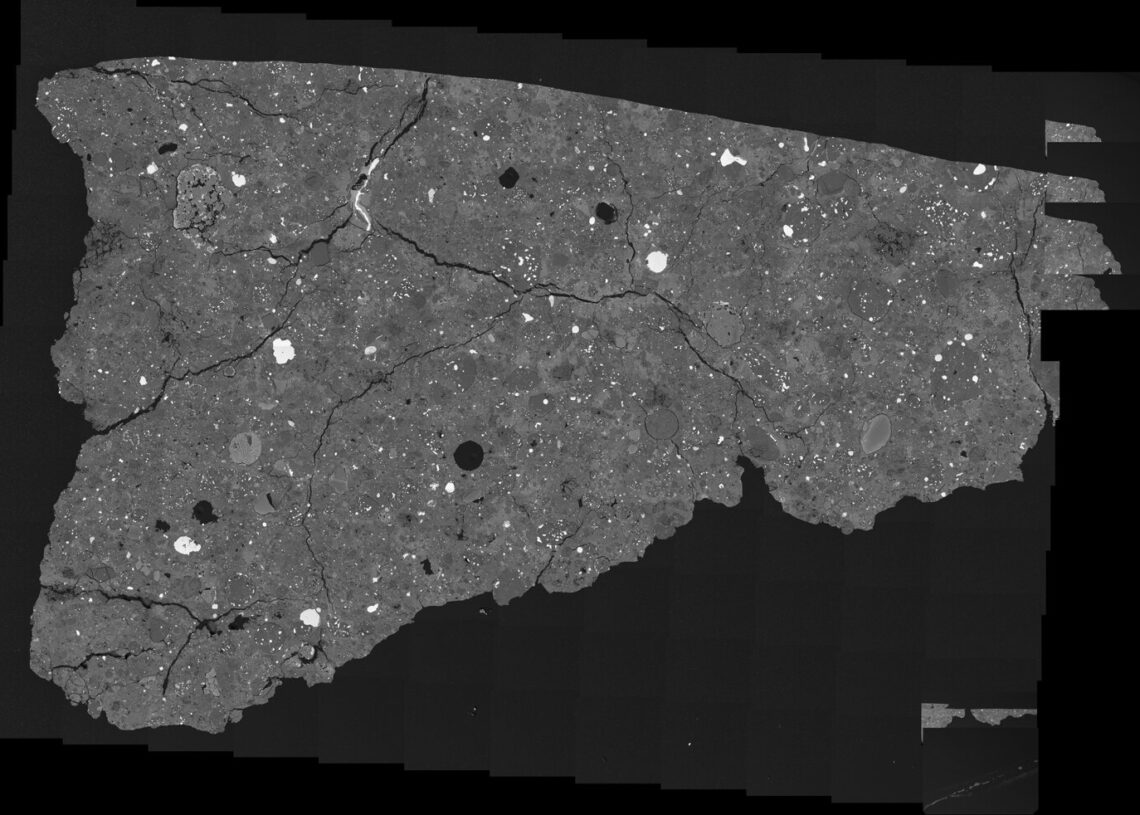 Uma fatia do meteorito Asuka 12236. (Créditos da imagem: Carnegie Institution for Science / Conel M. O'D. Alexandre).