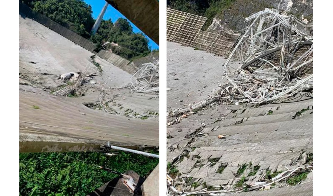 destroços do telescópio de Arecibo
