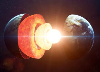 O núcleo interno da Terra — uma bola quente e densa de ferro sólido do tamanho de Plutão — mostrou se mover e/ou mudar ao longo de décadas. Imagem: AdobeStock