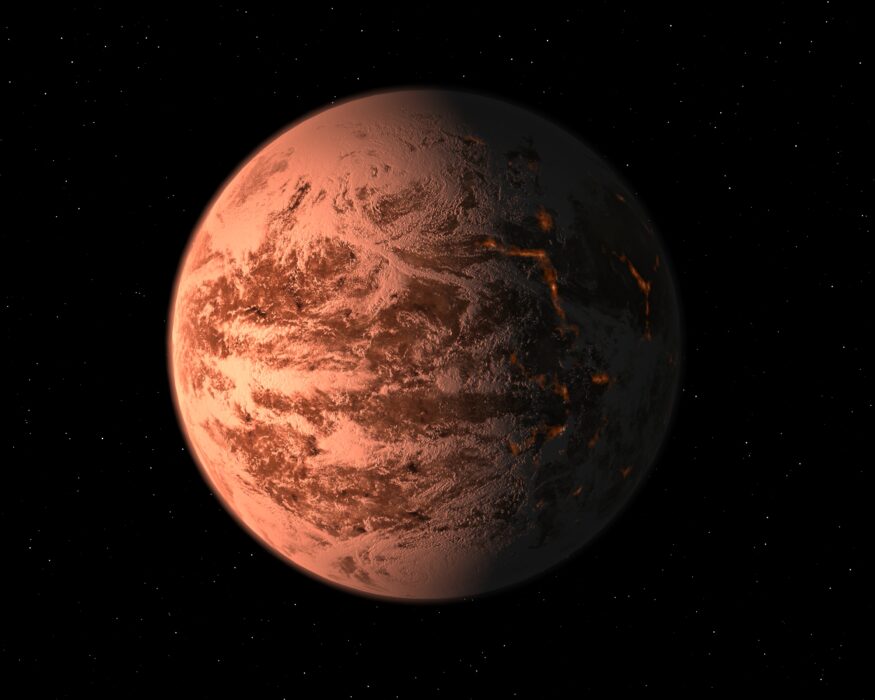 Uma ilustração do exoplaneta Gliese Gliese 876 d.