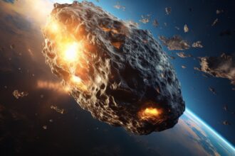 Impressão artística de asteroide atingindo a Terra.