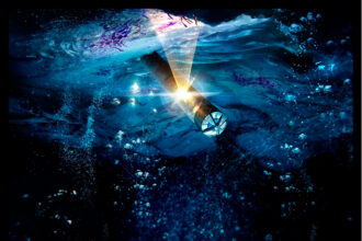 Imagem conceitual de um criobot invadindo o oceano de Europa em busca de sinais de vida.