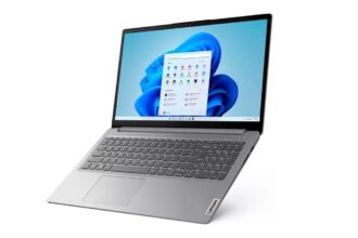 Notebook Lenovo Ideapad 1i i5 aberto com o desktop em destaque