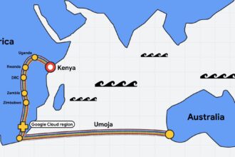 cabo de fibra óptica entre a áfrica e austrália do google