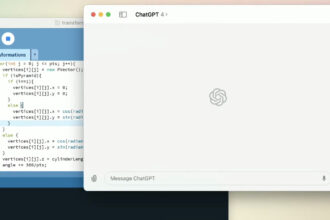 ChatGPT de desktop em uma apresentação da OpenAI