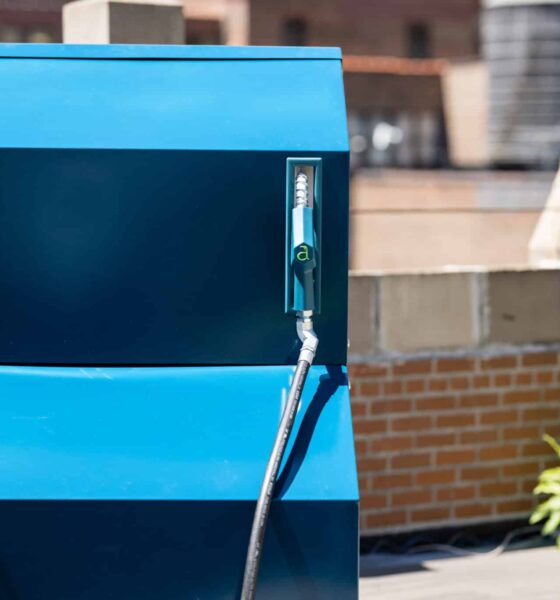 a blue rechargeable gas pump